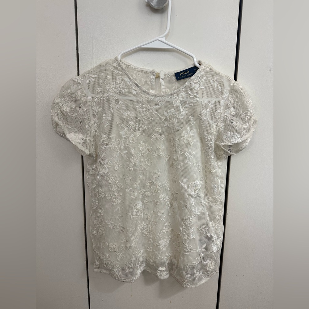 Polo by Ralph Lauren White Floral Lace Puff-Sleeve Blouse